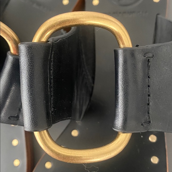 Tory Burch Black Leather Toe-Ring Slide Sandals Gold Hardware Sz 5.5 Chic NWOB - Picture 7 of 12